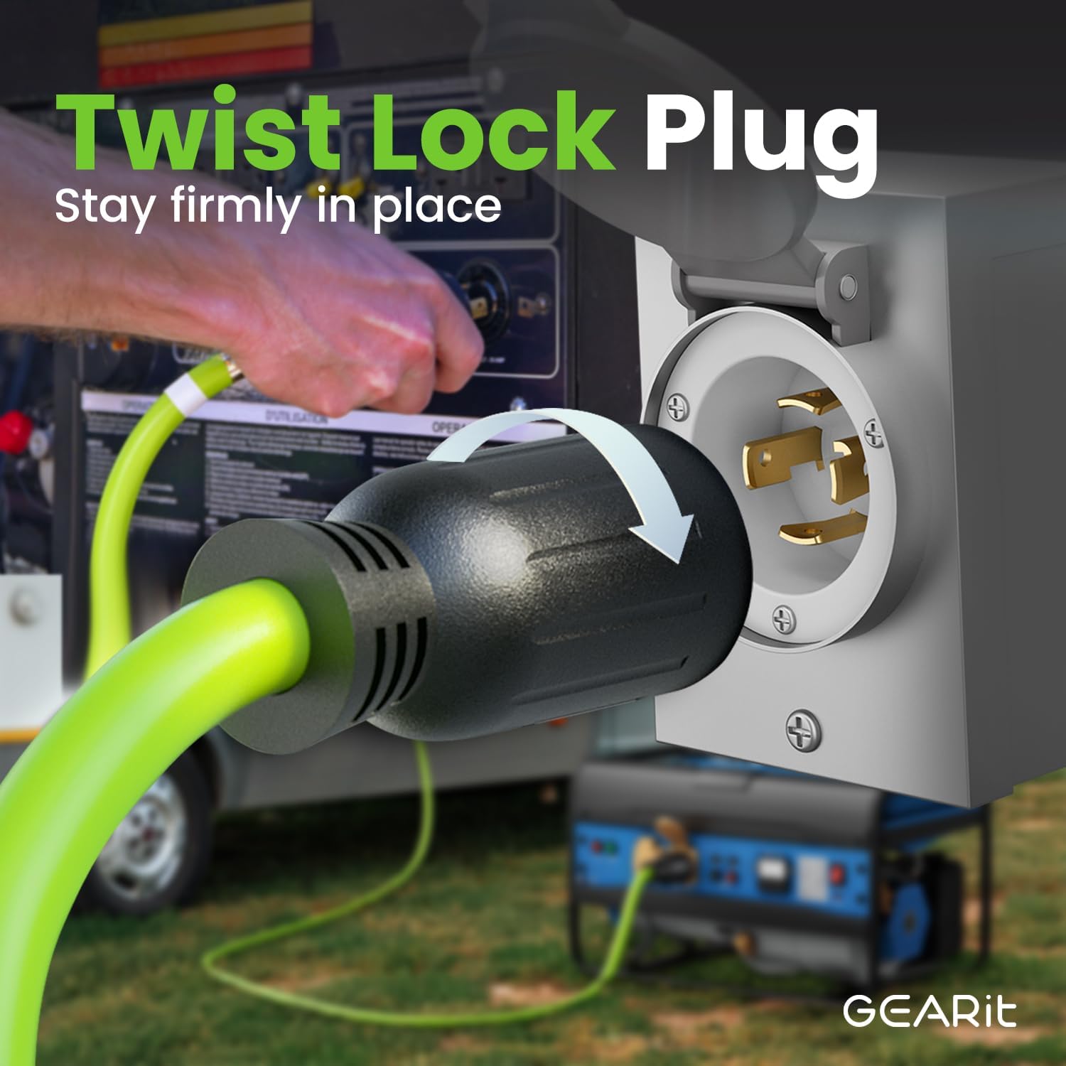 GEARit 30-Amp Generator Extension Cord, 120/250-Volt, 4-Prong, 7500W, NEMA L14-30P/L L14-30R, 10 Gauge SJTW Locking Power Cord for Manual Transfer Switch, Portable Generators, Power, 40 Feet, Green