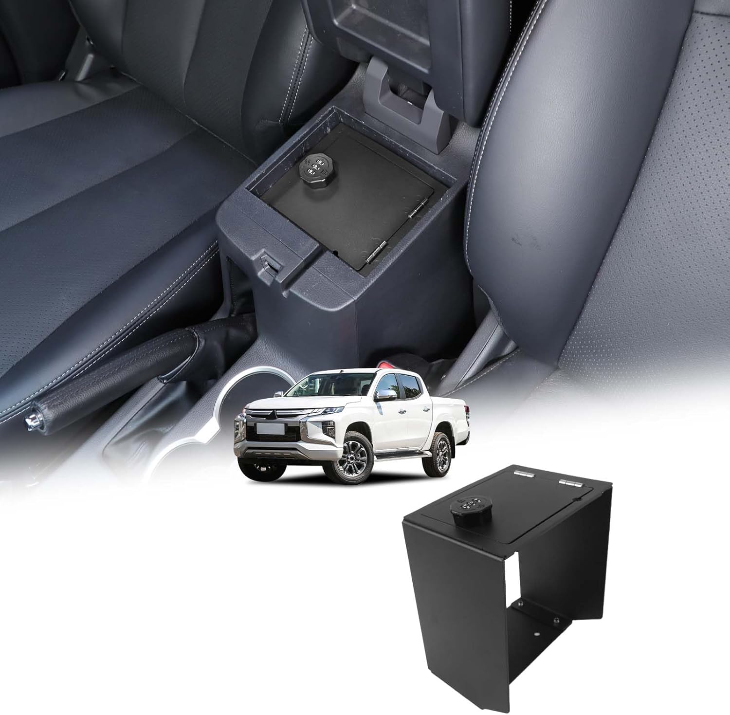 Center Console Safe Lockbox Compatible with M-itsubishi L200 / Triton 2019-2023 Accessories, 3-Digit Combo Lock Console Gun Vault Safe Storage Box Accessories