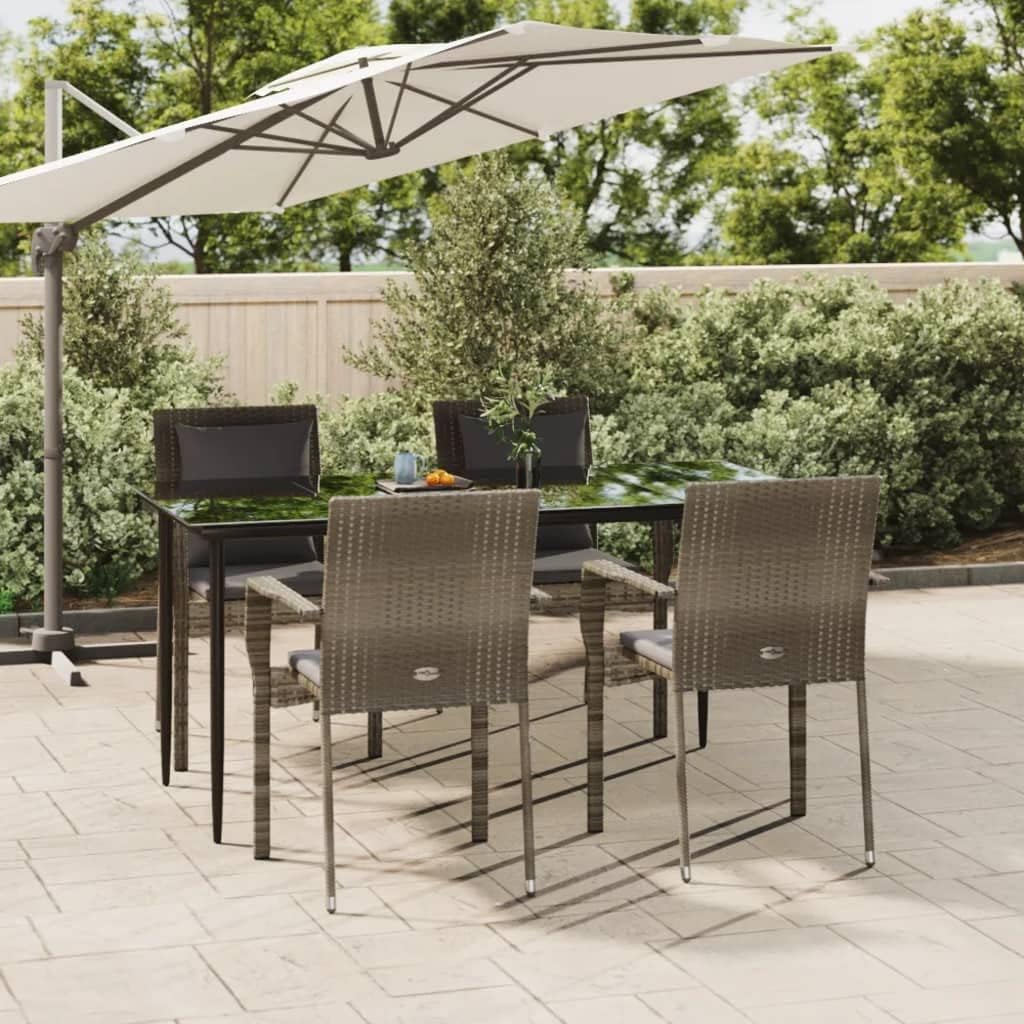 Furniture Sets 5 Piece Patio Dining Set with Cushions Black and Gray Poly Rattan,Elegant Patio Dining Set with Comfortable Seating and Modular Design Garden Conversation Sets