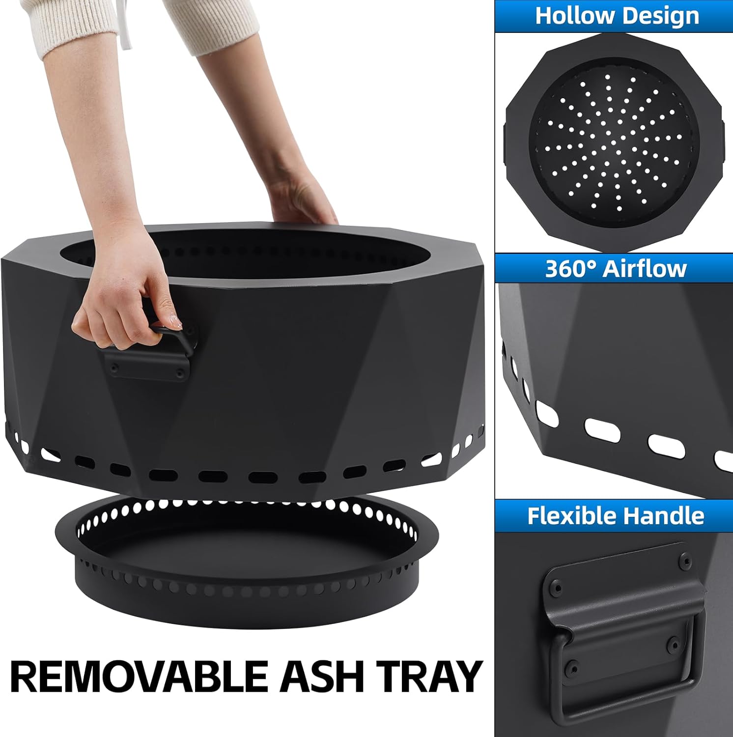 Smokeless Firepit Outdoor-25 Inch Large Smokeless Fire Pits for Outside with Handles, Fire Pit Lid Cover Round - 34