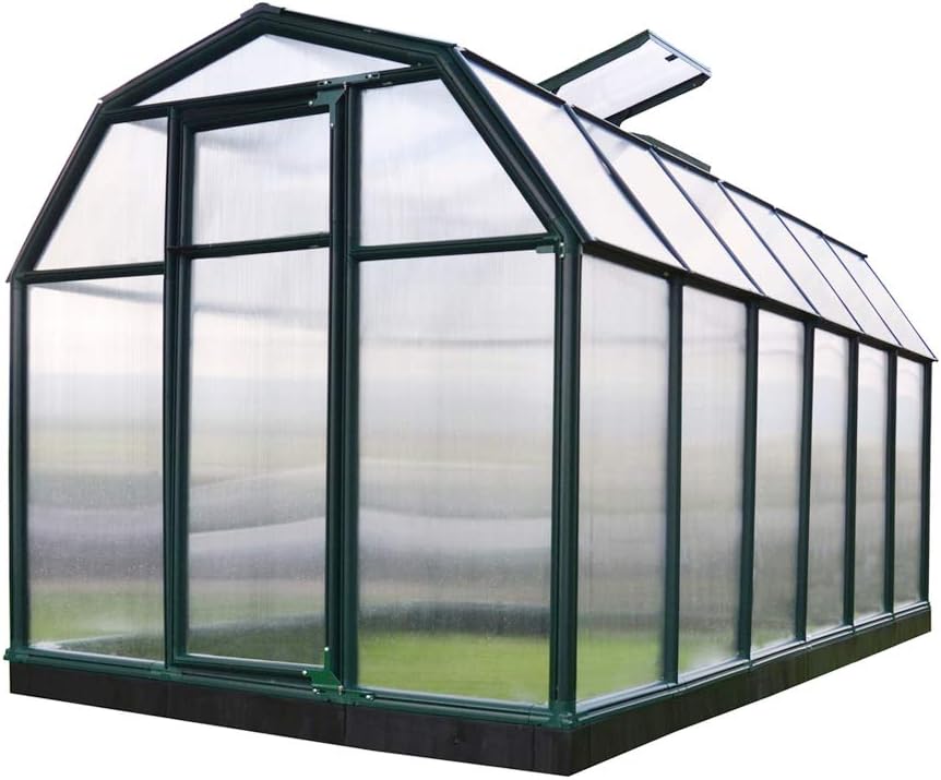 Palram - Canopia Rion EcoGrow 2 | 6 Ft. x 12 Ft. Greenhouse, Large Twin Wall Polycarbonate Heavy Duty Green House DIY Kit for Garden, Yard, Plants, Walk-in for Outdoors with Window Vent (Green)