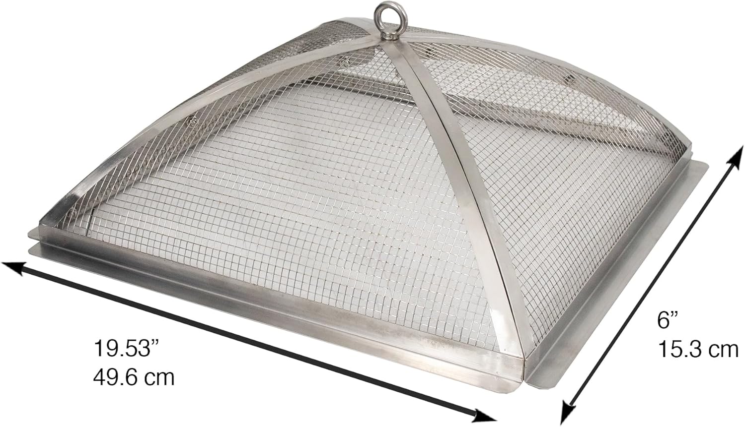 Blue Sky Outdoor Living Fire Pit Accessories - 19.30 x 7.50 Square Domed Stainless Steel Spark Screen & Screen Lift with 304 Stainless Steel Finish & Fits Stainless Steel Square Peak