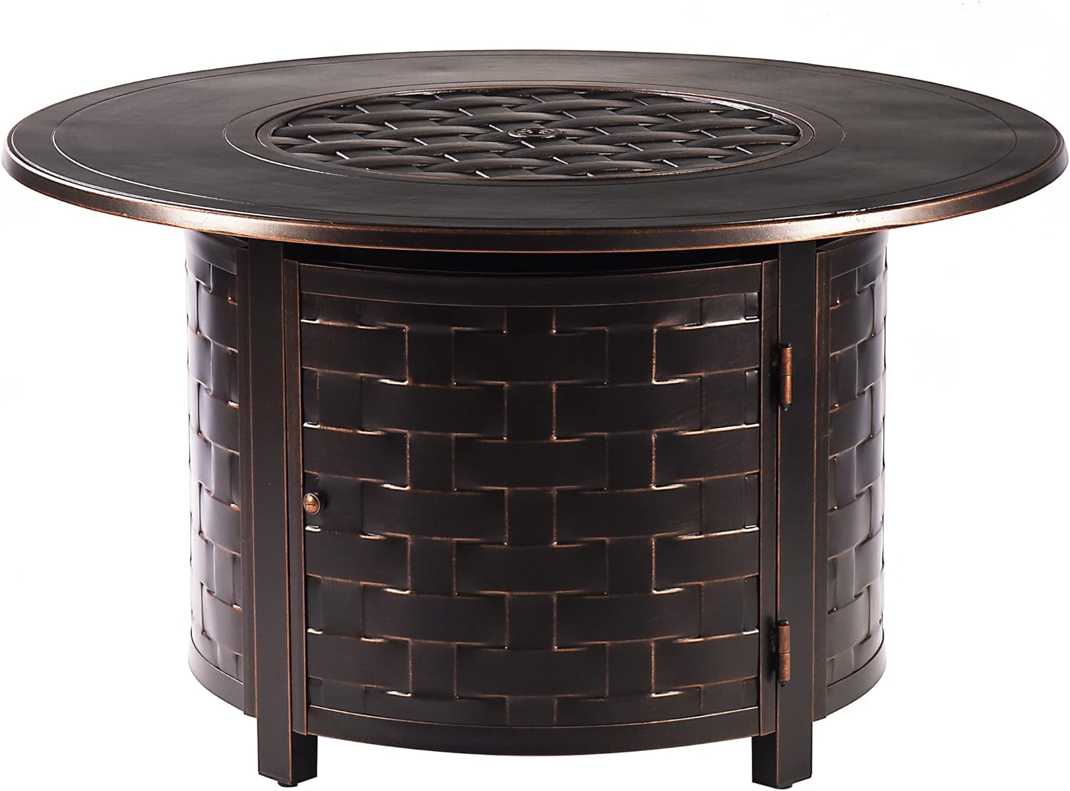 Aluminum 57,0000 BTU 44 in. Round Propane Black Fire Pit Table with Fire Beads, Lid, Propane Tank Cover and Table Fabric Covers in Copper Finish