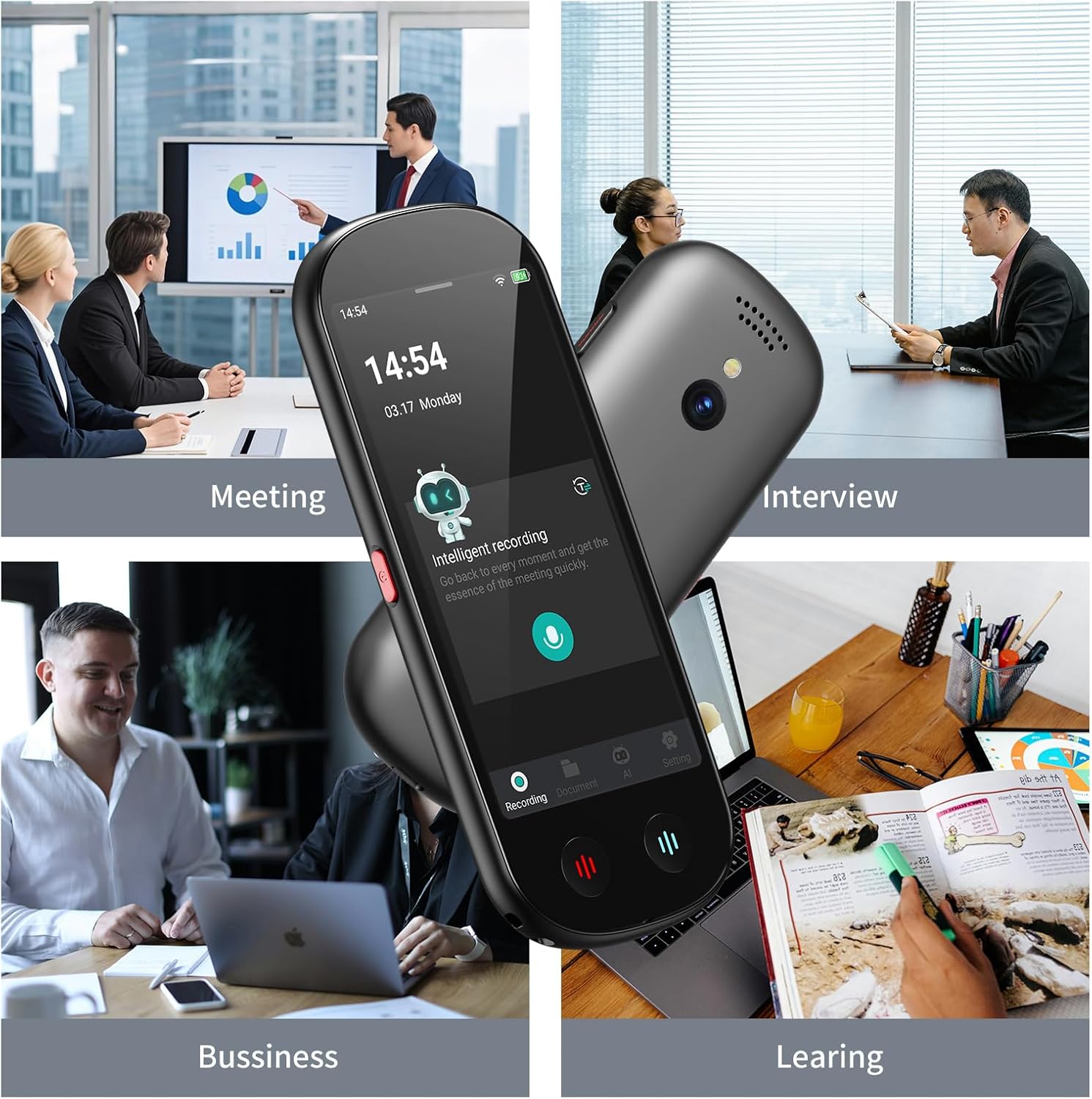 AI Voice Recorder with Playback, 80GB Memory Note Recorder Supports 134 Languages & Real Time Transcription and AI Summary, Audio Digital Device for Meetings, Lectures, Interviews