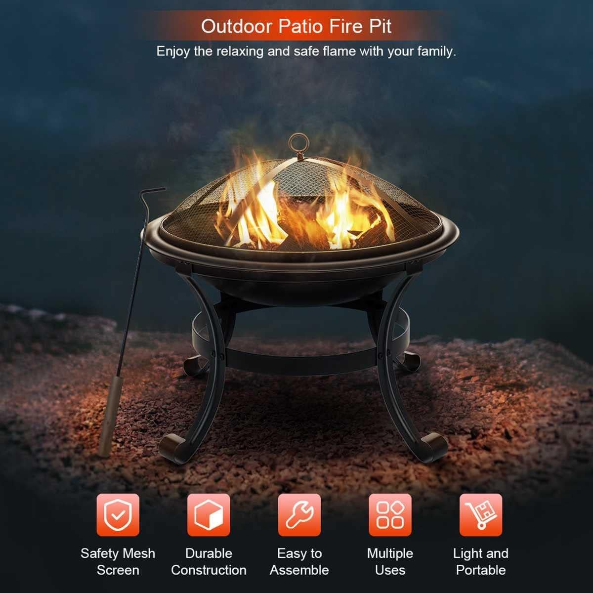 Outdoor Party BBQ Fire Pit Wood Burning Steel BBQ Grill Firepit Bowl Fireplace for Backyard Camping Picnic Grill Barbecue Rack