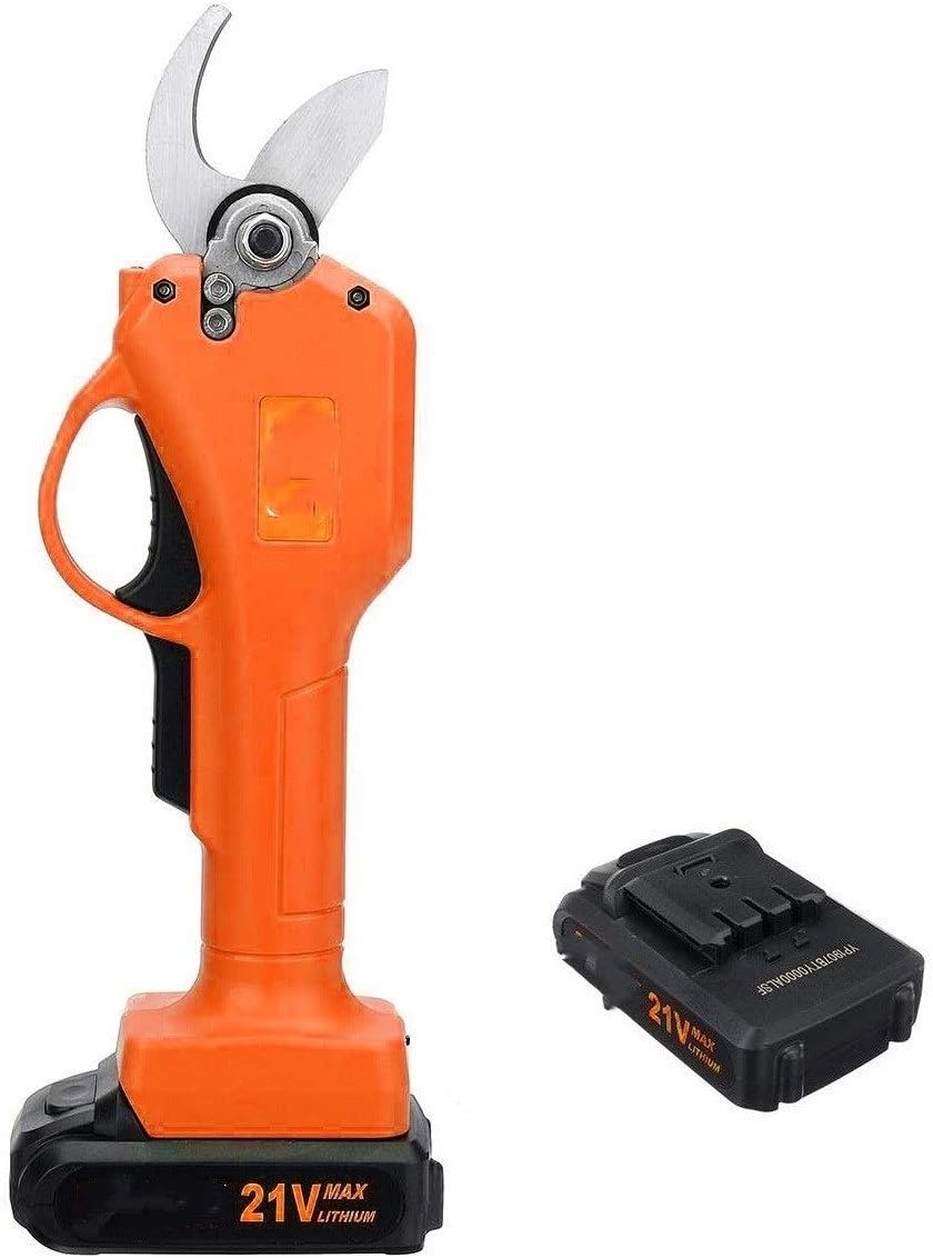 Electric Pruning Shears Cordless Rechargeable Scissors Pruners 40Mm Tree Garden Pruning Tools 1 Or 2 Li-Ion Battery Garden Or Lawn (Orange 2xBatteries