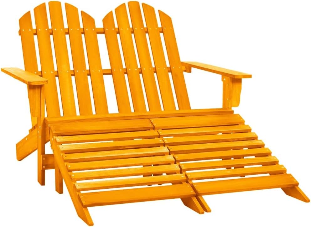 2-Seater Patio Adirondack Chair&Ottoman Fir Wood Orange,Adirondack Chair with Ottomans: Relaxing and Functional Outdoor Seating Outdoor Seating Furniture