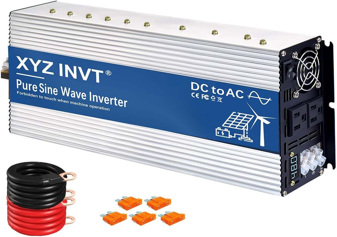 4000W Pure Sine Wave Inverter 48V to 120V AC, 8000W Peak Power - Portable Power Converter for Solar System, Off-Grid Home, RV, Truck & Camping