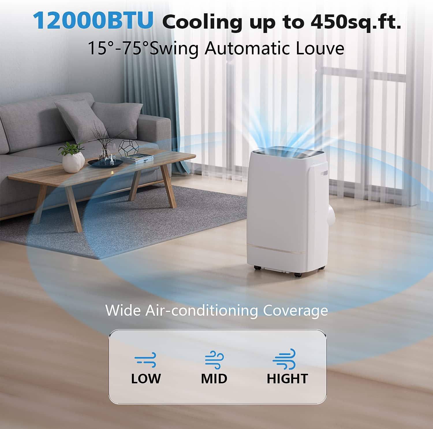 COWSAR 12000 BTU Portable Air Conditioner 4-IN-1 Portable AC Unit 24H Timer Room Air Conditioners 550 Sq.Ft. Coverage ＜53dB Portable Air Conditioners for Room