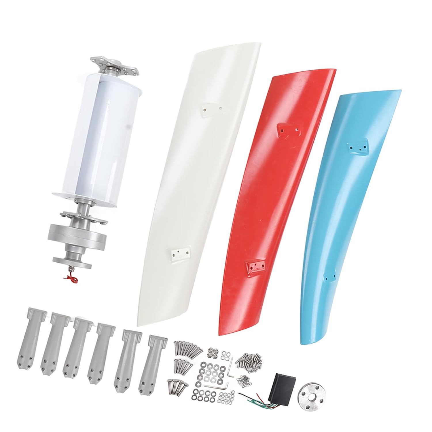 Vertical Wind Generator, 100W Stable Running Wind Generator White Red Blue 3 Blades for Business (12V)