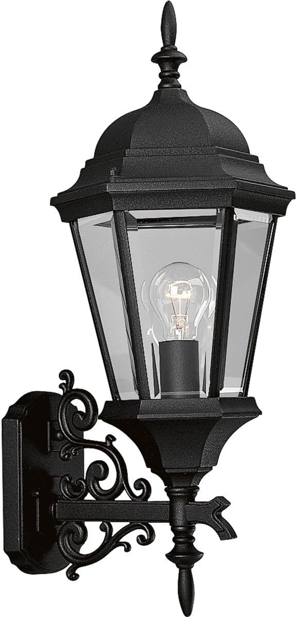 Welbourne Collection 1-Light Clear Beveled Glass Traditional Outdoor Large Wall Lantern Light Textured Black