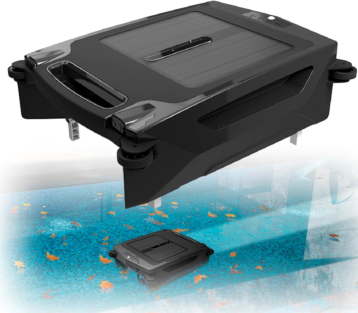 Solar Robotic Pool Sur-face Cleaner, with Dual Charging Mode ＆ Smart Obstacle Avoidance, App Control, 3.4l Large Debris Bag, for All Swimming Pool