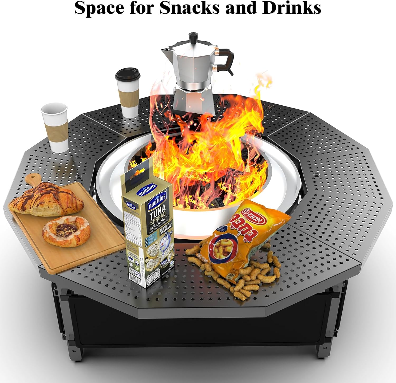 Fire Pit Surround Tabletop for Solo Stove Yukon 2.0 27 Inch, Fire Pit Surround Table Top, Accessories for Solo Stove, Adjustable with UV-Resistant Outdoor Fabric, Metal Black