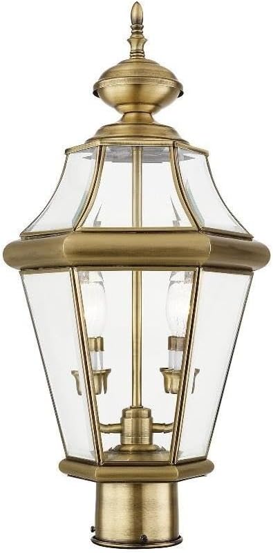 Livex Lighting 2264-01 Georgetown 2-Light Outdoor Post Head, Antique Brass