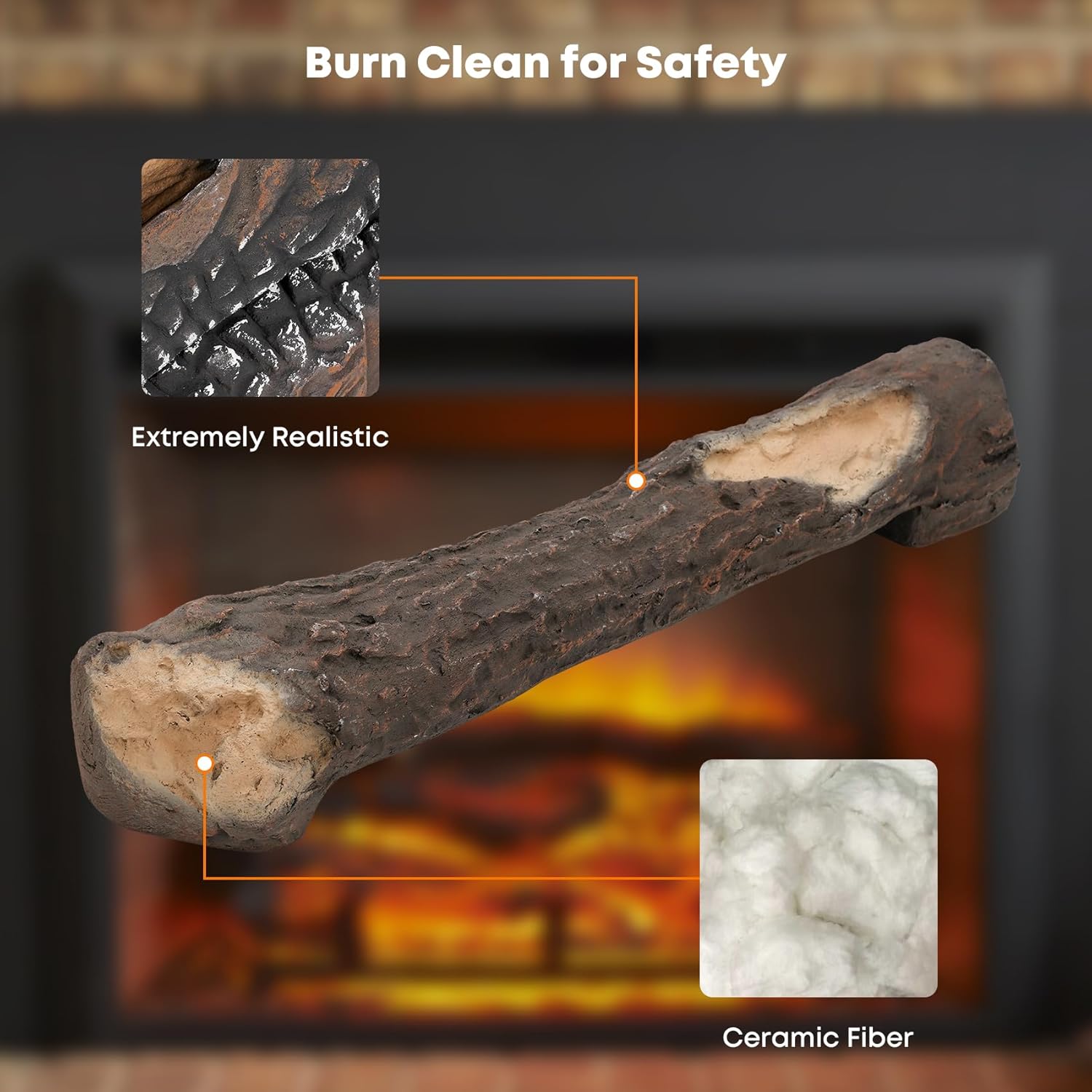 Stanbroil Extra Large Ceramic Gas Logs, 6 Piece Set of Decoration Ceramic Wood Logs for All Types of Ventless, Gel, Ethanol, Electric, Gas Inserts, Propane, Indoor or Outdoor Fireplaces & Fire Pits