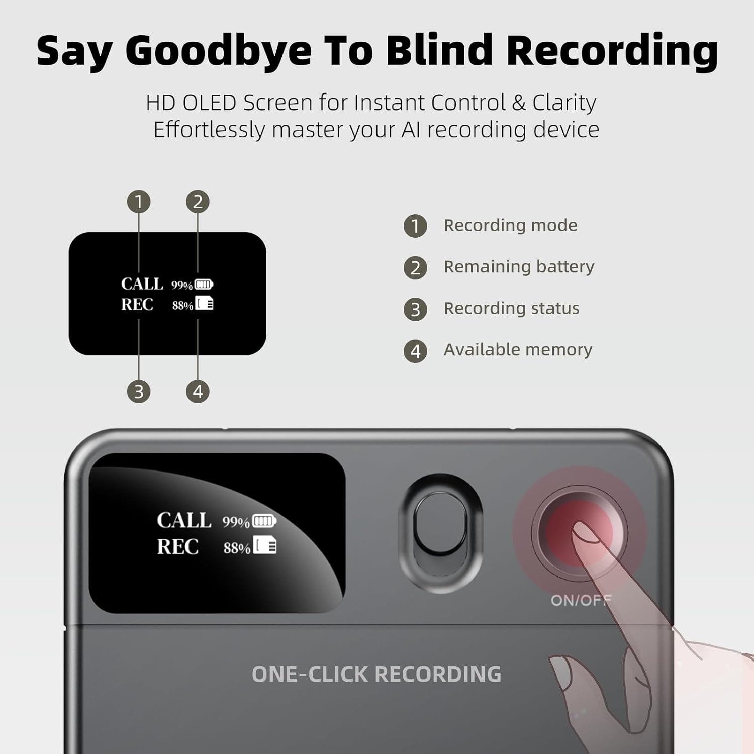 AI Voice Recorder with HD LED Screen,GPT-4.0 Powered Transcription & Translation Recording Device,Audio Recorder with App-Powered Editing & File Management,400 Free Minutes of AI Transcription/Month