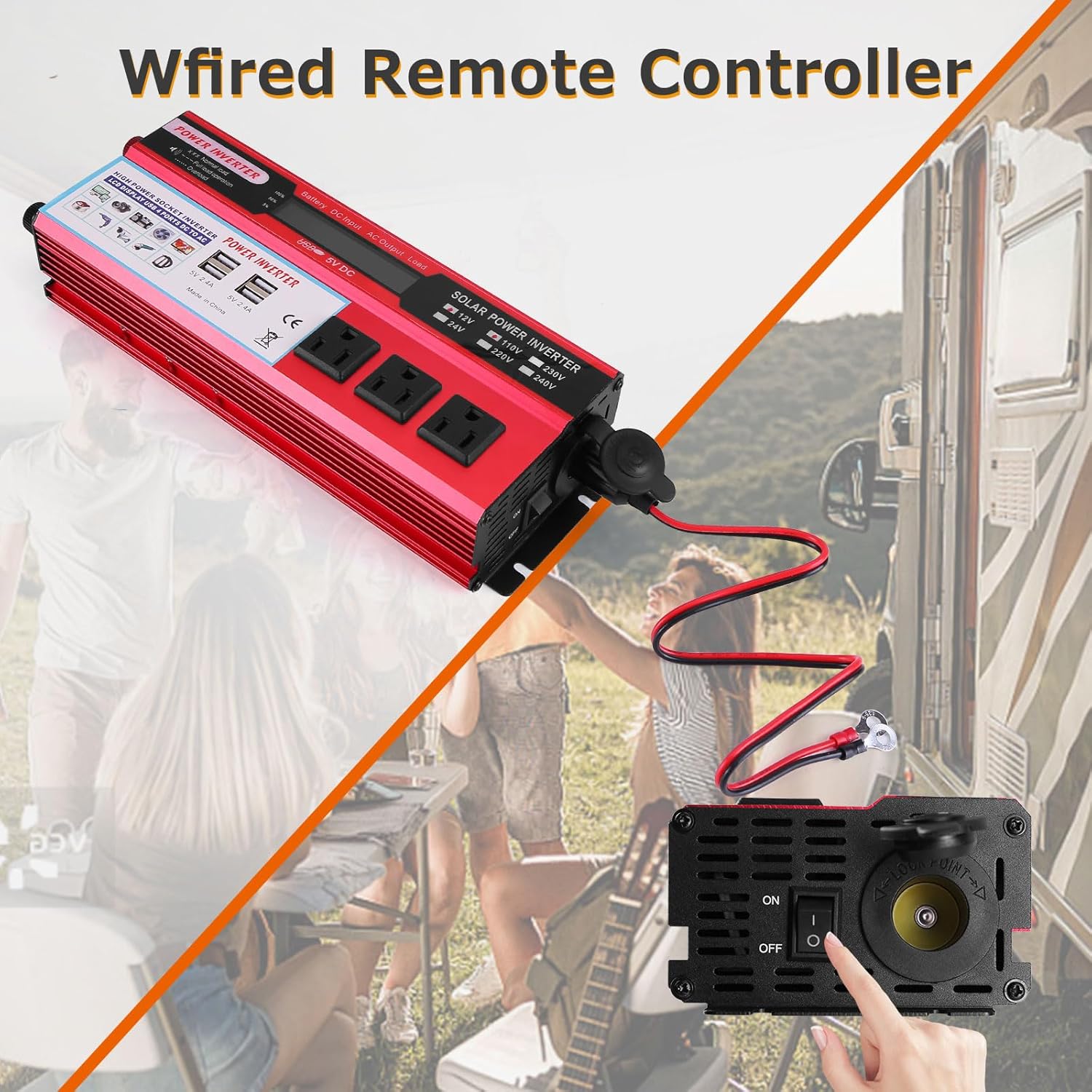 2000 watt Solar Power Inverter, Solar Power Inverter 12V DC to 110V-120V AC Converter with 3 AC Outlets 2 USB Charging Port, LCD Display for Off-Grid Solar Power System, RV, Truck, Home