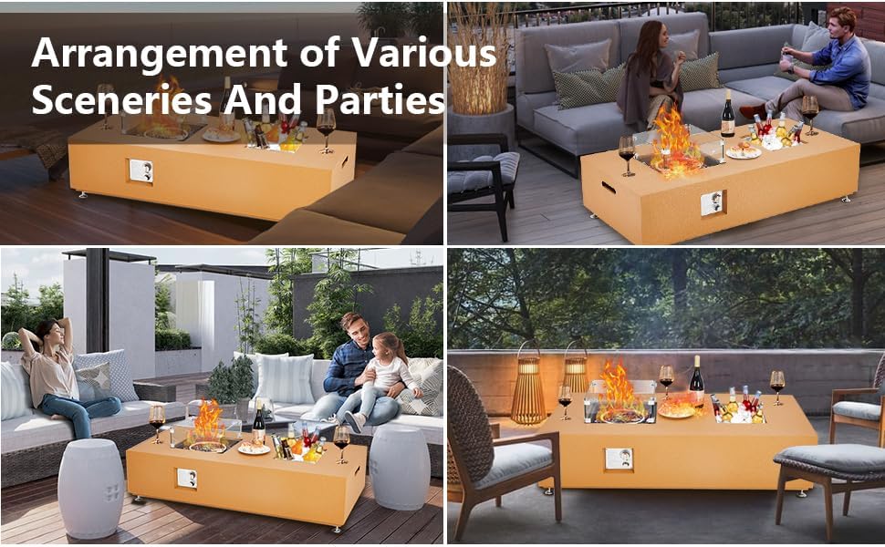 56 Inch Propane Fire Pit Table with 50000 BTU, Dual-Use 36-Inch Rectangular Fire Table, Wind Guard Glass, 11LB Glass Beads, Waterproof Rain Cover, for Outdoor Yard and Garden