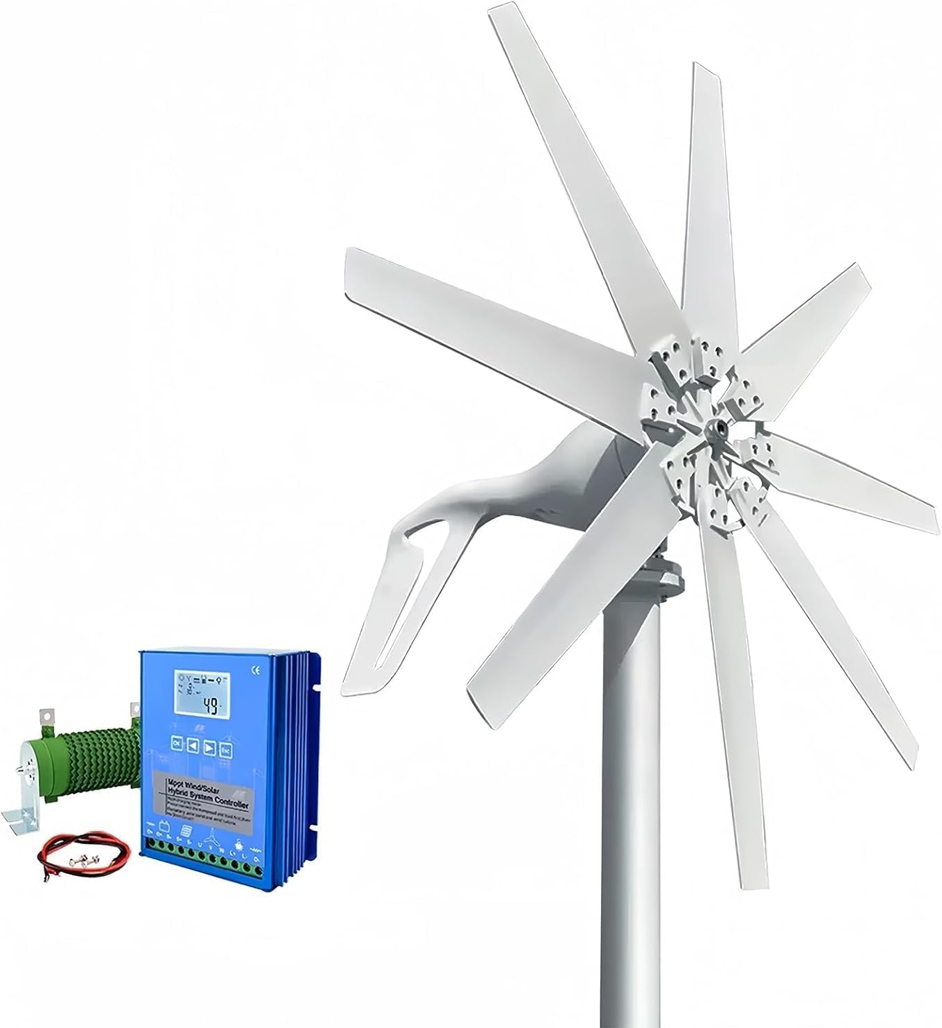 CAJUCA Wind Turbine 5000W 8 Blades Wind Horizontal Generator Wind Turbine Kit with Controller for Hybrid Wind Solar System