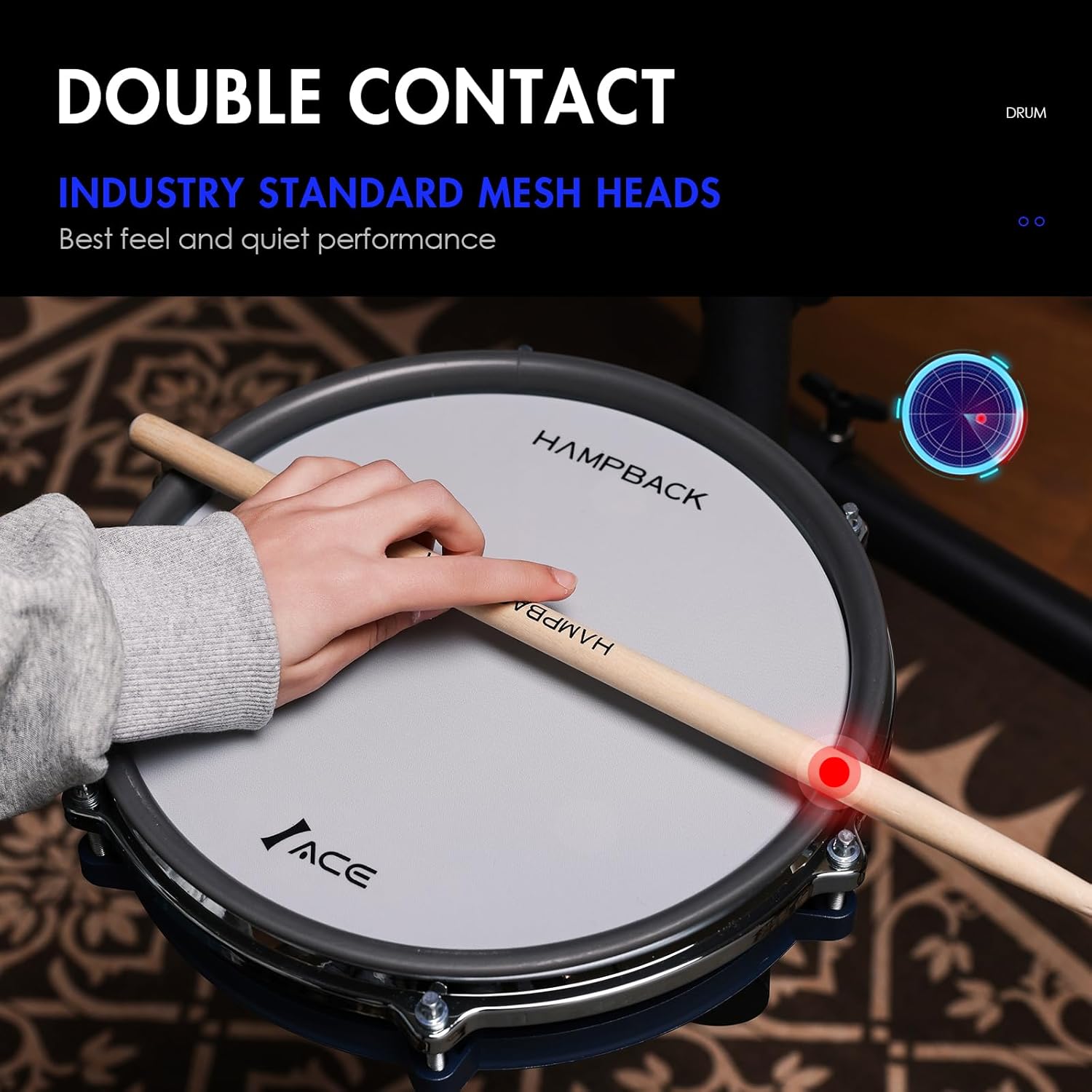 ACE-307 Electric Drum Sets for Beginner with Quite Mesh Pads, 2 Cymbals w/Choke, 52+20 Drum Kits and 918 Sounds, USB MIDI, Recording Function(5 Pads, 3 Cymbals)
