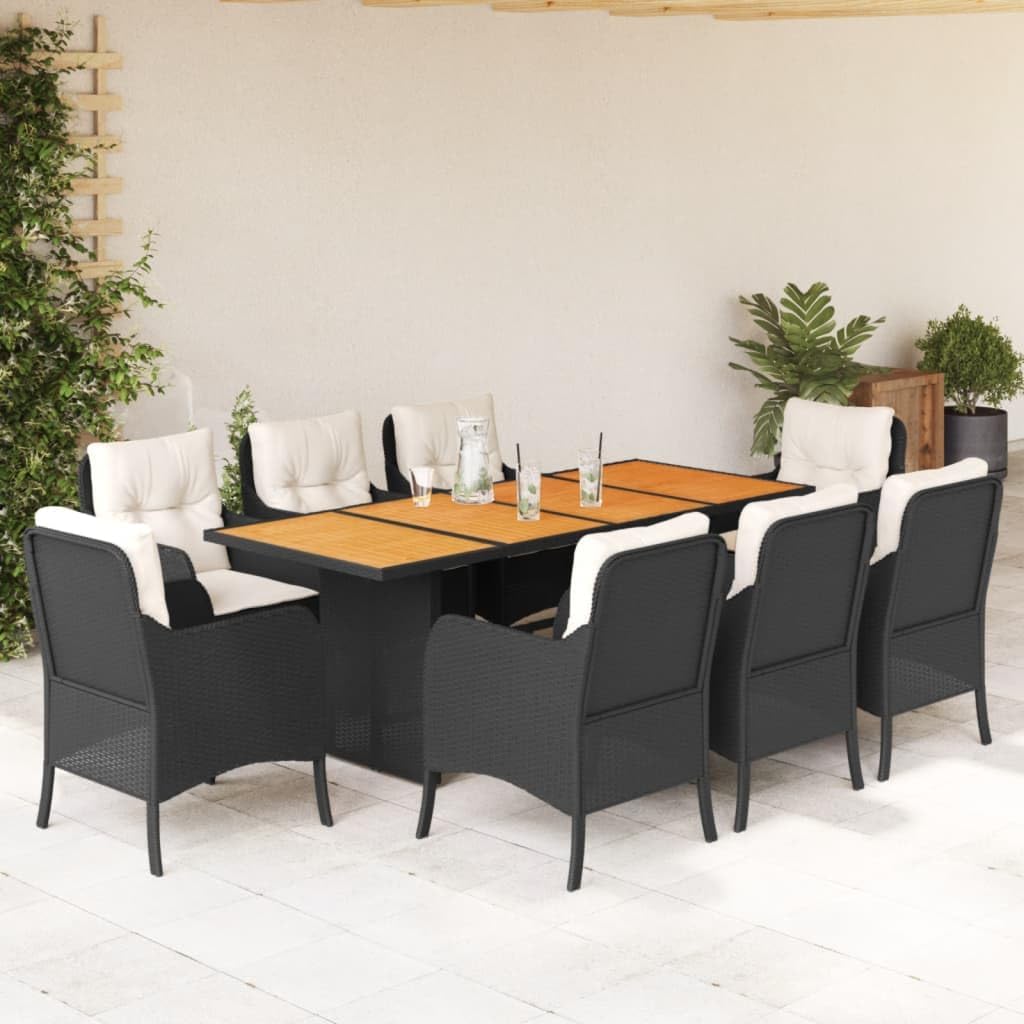 9 Piece Patio Dining Set with Cushions Black Poly Rattan,Deluxe Outdoor Dining Set: Stylish and Durable for Patio, Backyard, and Garden Furniture Sets for Patio, Lawn & Garden