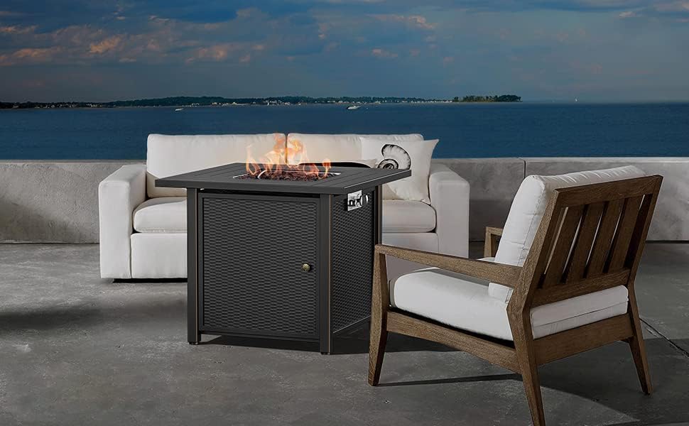 Propane Fire Pit 30 Inch Outdoor Gas Fire Pit | Steel Fire Table with Lid | Patio Fire Pit Table & Outdoor Fire Pir Propane for Deck, Garden & Backyard | Powerful Propane Outdoor Fire Pit 50,000 BTU