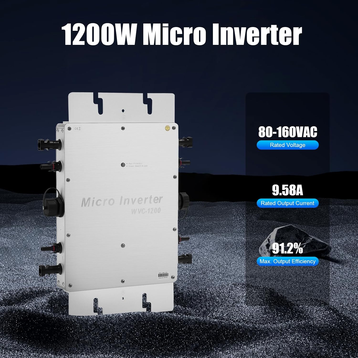 1200W Solar Grid Tie Micro Inverter, Waterproof IP65 Micro Inverter with AC Data Monitoring Display LCD Screen Pure Sine Wave Inverters for 30V/36V Solar Panels 8.27x14.72x1.57 inch
