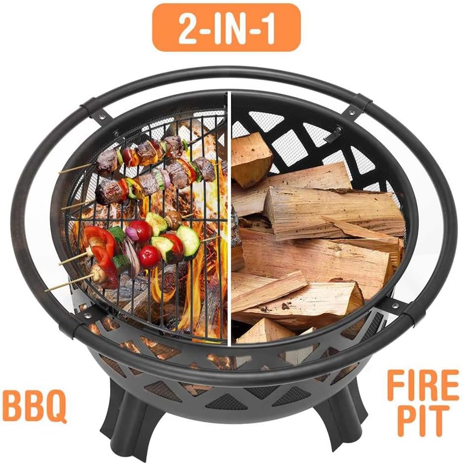 30inch BBQ Grill Fire Pits Outdoor Wood Burning Fire Pit Stove Garden Patio Wood Log Barbecue Grill Net Set Cooking Tools