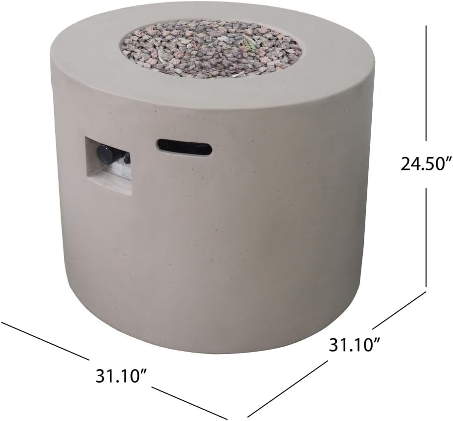 Outdoor Propane Fire Pit Table with Glass Rocks, 40,000 BTU, Lightweight Concrete Construction, Perfect for Patio and Backyard Gatherings