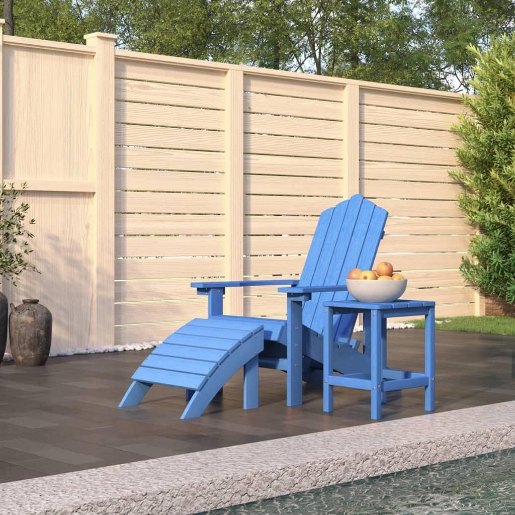 Patio Adirondack Chair with Footstool & Table HDPE Aqua Blue, Patio Chairs
