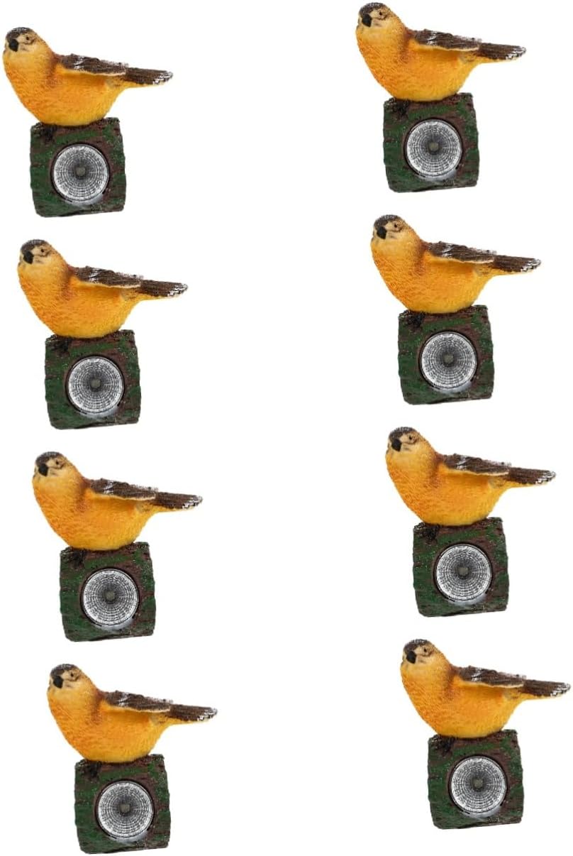 DOITOOL 8pcs Solar Powered Resin Bird Lamp Decorative Garden Figurine Realistic Appearance for Outdoor and Indoor Home Decor for Patio Lawn Porch and Bedroom Lighting