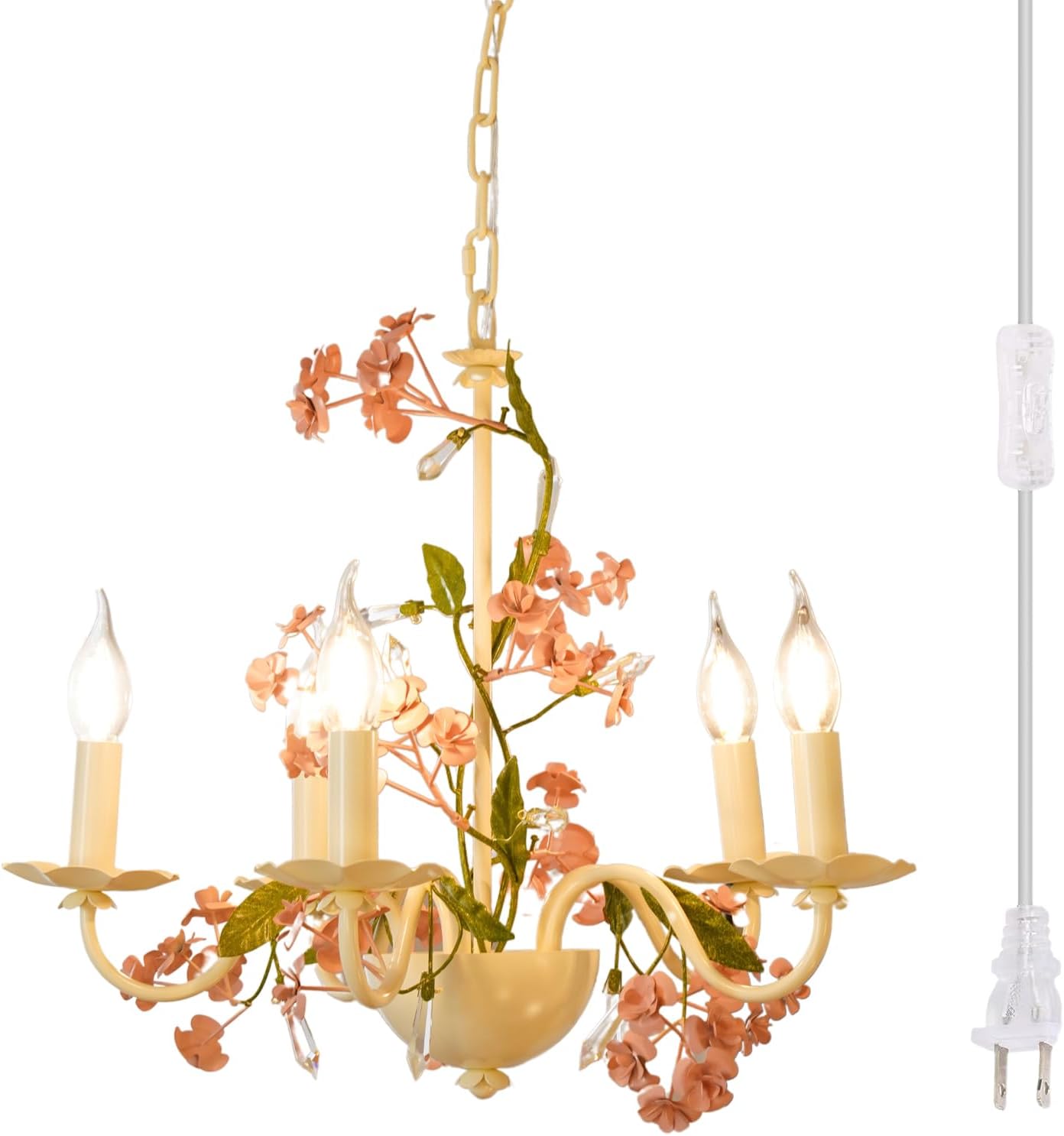 Mini Tree Branch Chandelier Pink Crystal Chandelier Pendant Hanging Lighting For Foyer,Dining Room,Living Room,Bedroom Entryway Farmhouse Light Fixture Candle Pendant Lights Plug In Chandelier 5 light