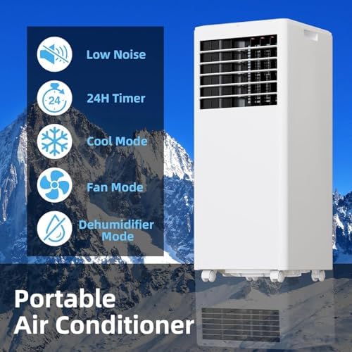 8000 BTU Portable Air Conditioner, 4-In-1 Portable AC Unit with Cooling, Dehumidifier, Fan, Stand AC Units for Room Cooling Up to 350sq.Ft, Sleep Mode, Black Cover
