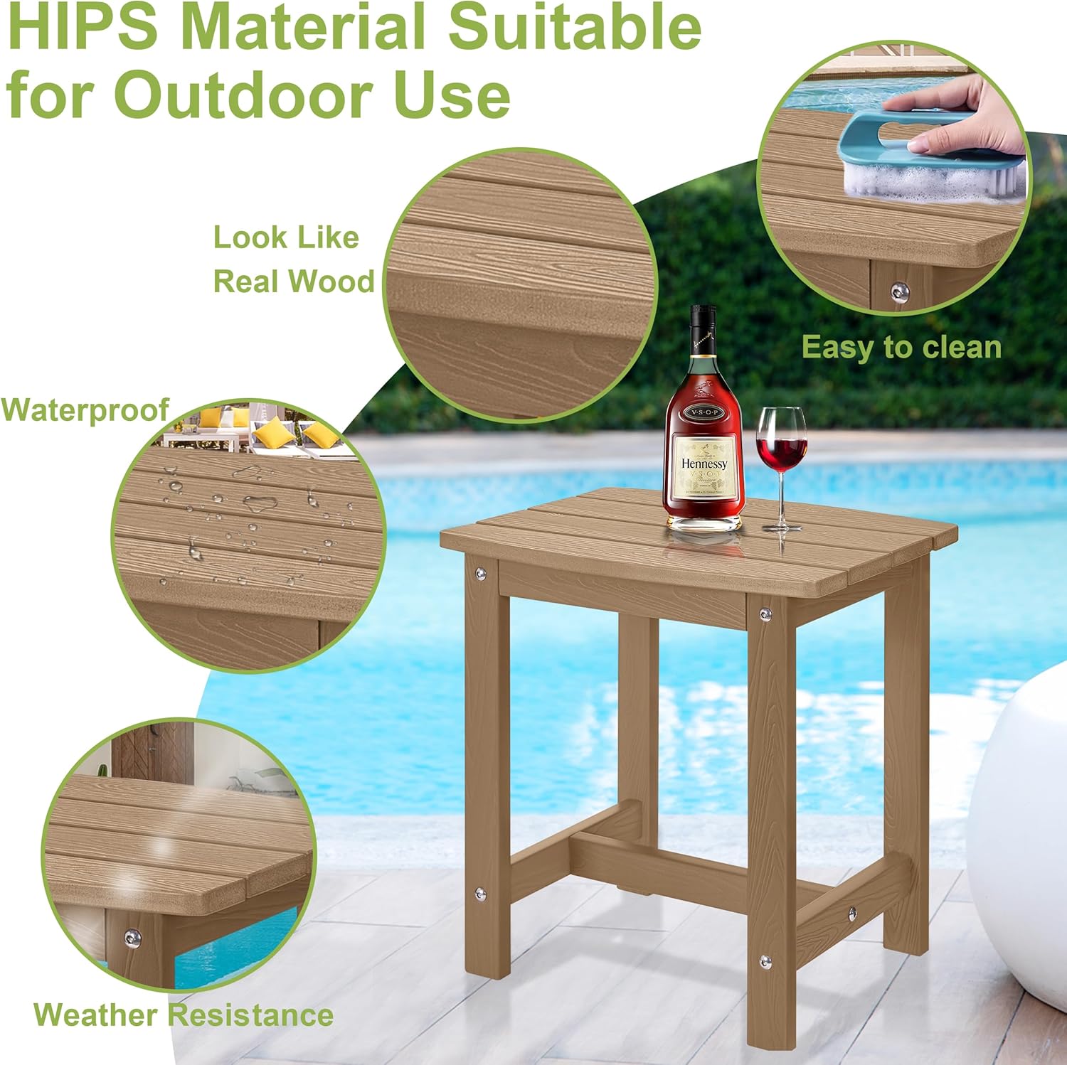 Y&M Outdoor Side Table, HIPS Adirondack Small Single Table, Waterproof Square Outside Table, Balcony Modern End Tables for Patio, Pool, Beach, Porch, Deck, Indoor or Outdoor Use (Brown, 2 Pack)