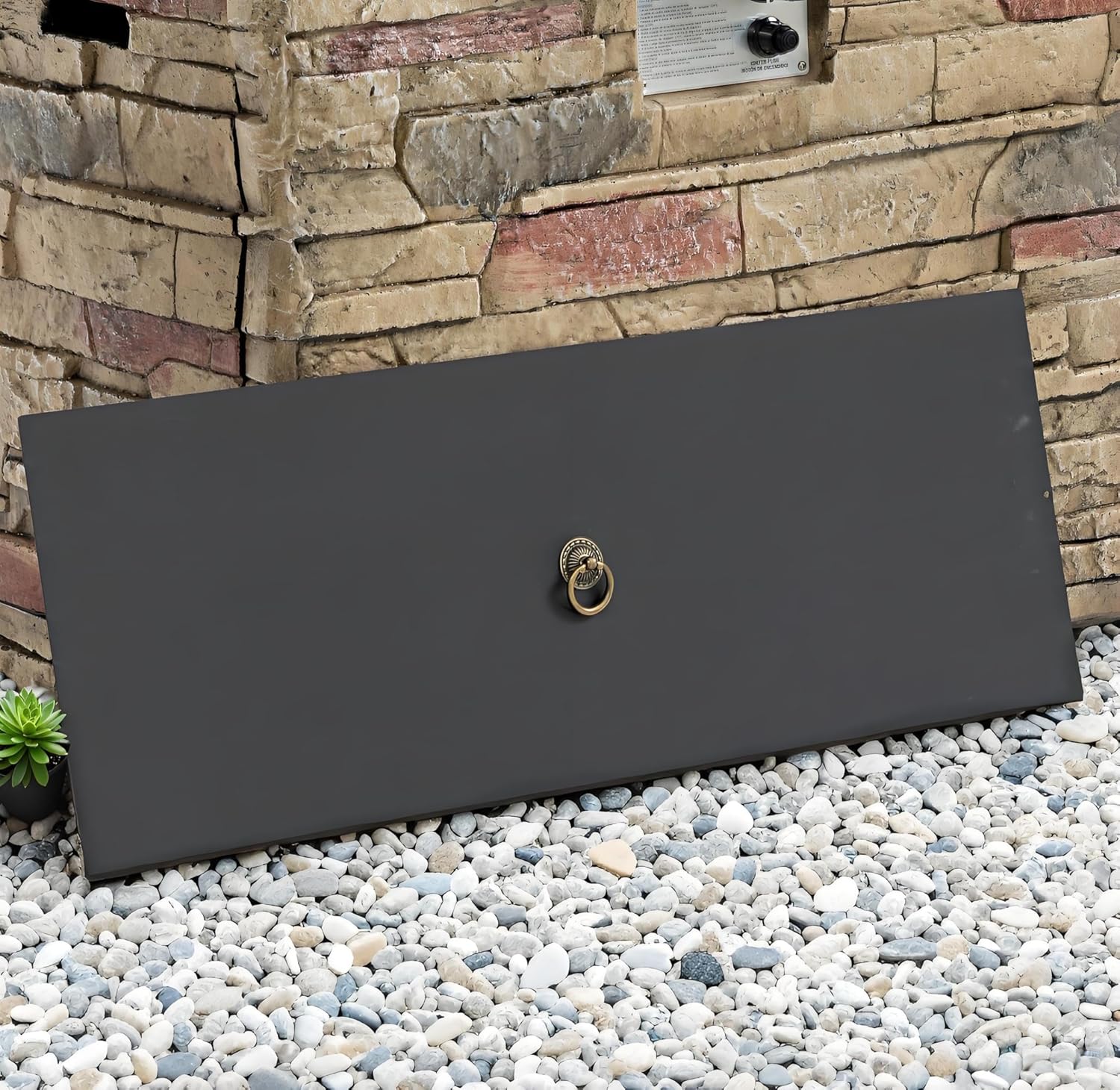 42-inch Rectangular Propane Fire Pit Table, 50000 BTU, Stone-Look Base with Metal Top, Hidden Tank Storage