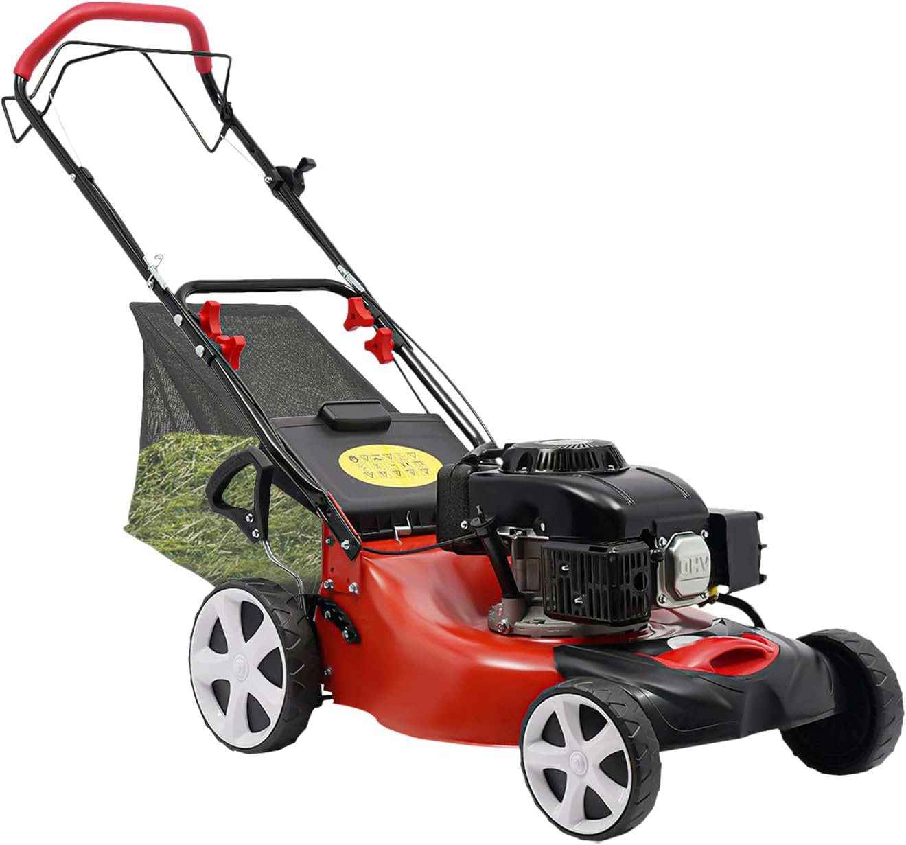 CNCEST Gas Powered Lawn Mower Self Propelled, 4-Stroke Engine 6.0HP Gas Lawn Mower, 3-in-1 w/Bag 20-inch & 173CC Gas Mower, 8 Adjustable Heights for All Lawn Planting Weeding