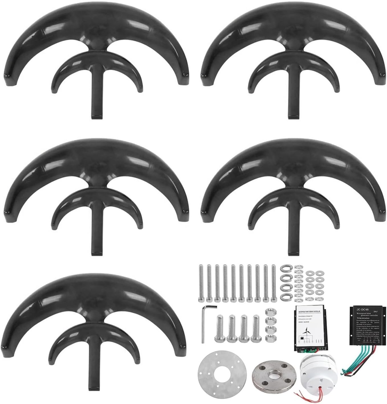 1200W Wind Turbines Kit 5 Blades Power Generator for Boat Charging Black Lantern Type Industrial Energy Equipment Low Starting Speed for Home(48V)