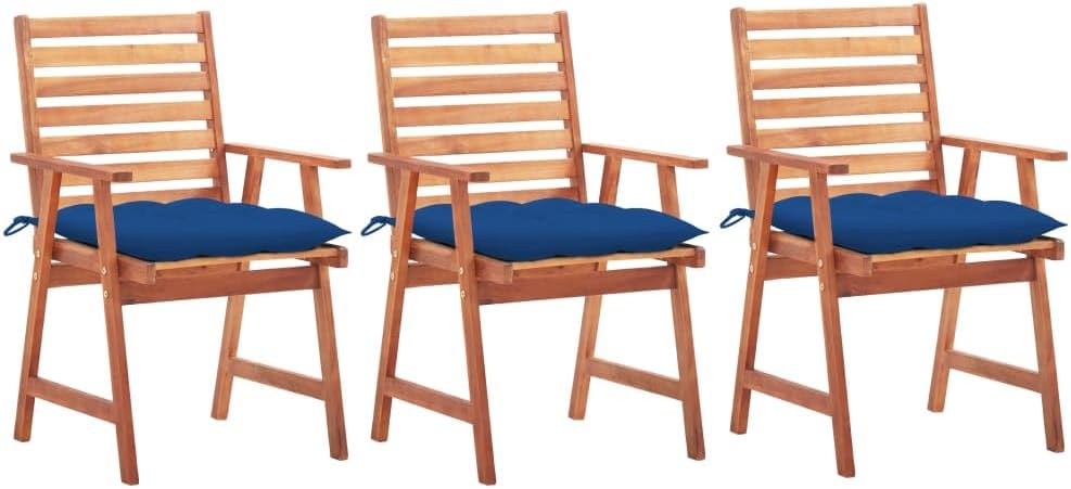 Patio Dining Chairs 3 pcs with Cushions Solid Acacia Wood, Patio Chairs