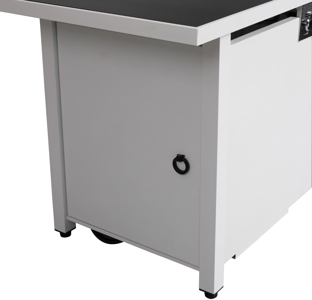 Modern Stainless Steel Outdoor Fire Pit Table with Push-Button Ignition and Lava Rocks for Patio Deck Garden Use