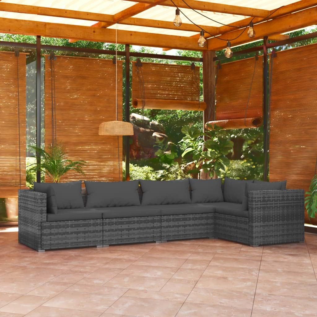 5 Piece Patio Lounge Set with Cushions Poly Rattan Gray,Premium Modular Rattan Patio Lounge Set for Enhanced Outdoor Comfort Patio Furniture Sets, Outdoor Furniture Sets