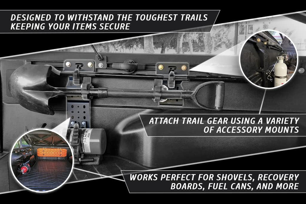 Rago Fabrication Bed Rail Modular Accessory Mount for Shovels, Recovery Boards, Fuel Cans & Other Accessories for Toyota Tacoma | 3 Mounting Locations | Made in The USA
