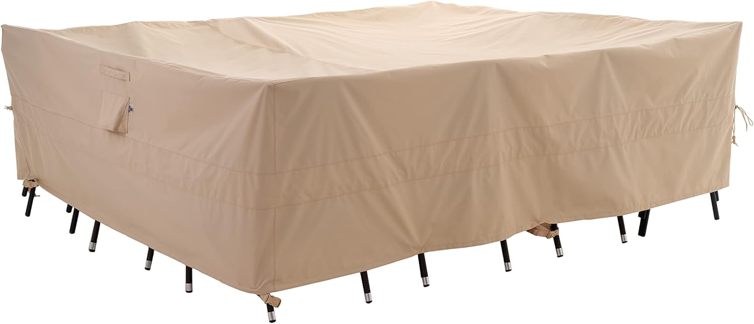 WJ-X3 Large Patio Furniture Cover Waterproof, Rectangular Outdoor Table Chair Set Cover UV Resistant, Heavy Duty Deck Dining Cover, High Wind Resistant, Anti-Fading 108W x 84D x 31H Inches, Beige
