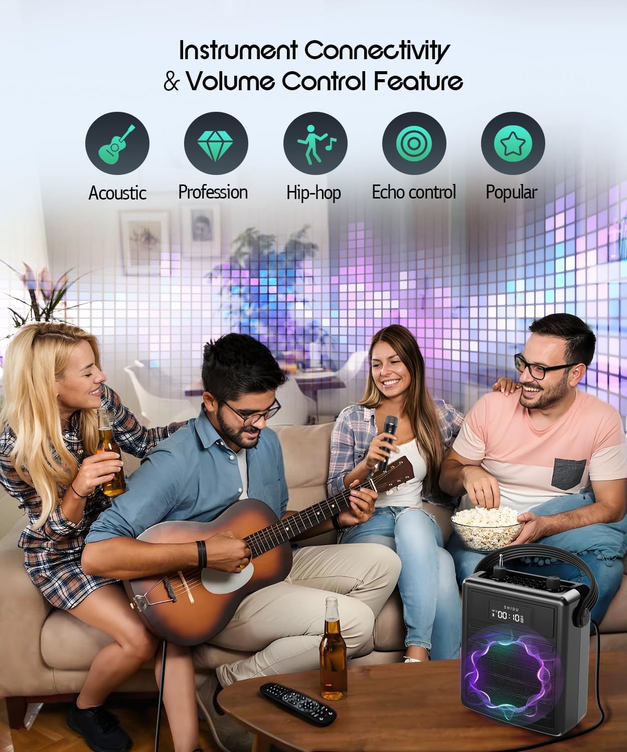 SHIDU 40W Voice Amplifier with Wireless Microphone, Portable PA System with Wireless Headset Mic & Speaker, 40W Loudly Bluetooth Portable Microphone and Speaker for Teacher, Meeting, Speech Events