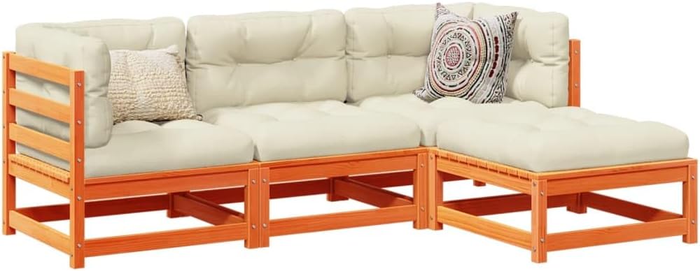4 Piece Patio Sofa Set with Cushions Wax Brown Solid Wood Pine,Sturdy Pine Wood Outdoor Sofa Set with Cushions for Comfort and Durability in Garden or Patio Patio Furniture Sets
