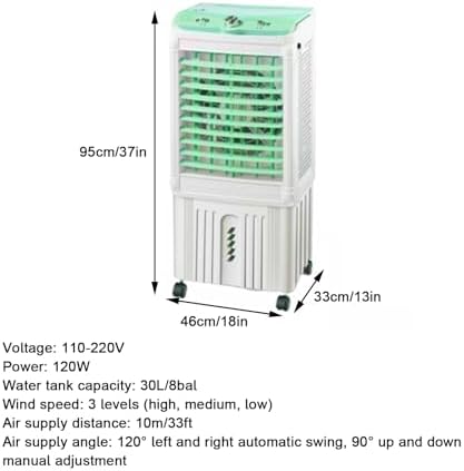 Portable Air Conditioners, Evaporative Air Cooler, Strong Cold Wind, Upper and Lower Double Water Tanks, for Workshops, High Temperature Places(95x46x33cm/37x18x13in)