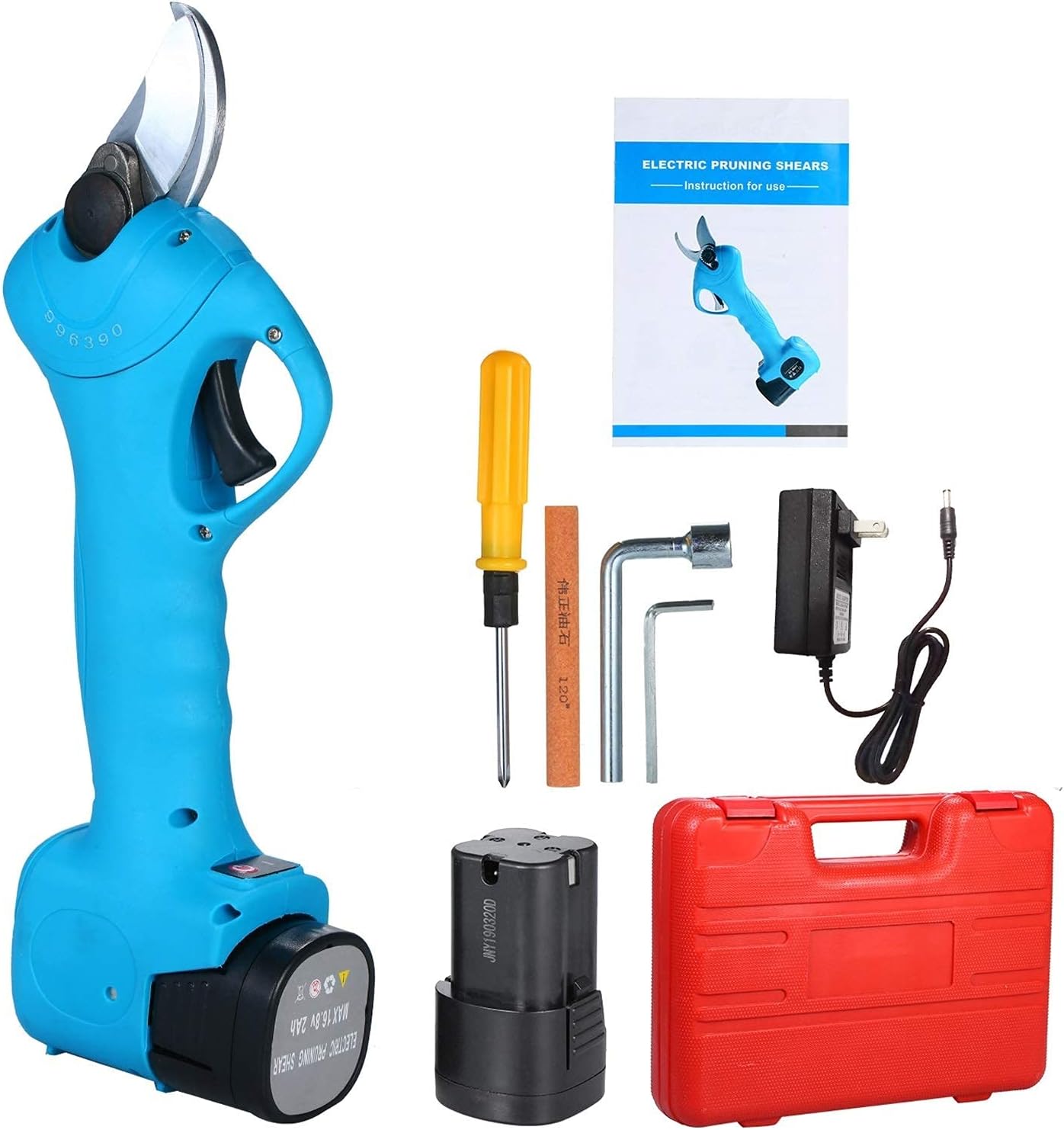 Professional Electric Pruning Shears Professional Cordless Electric Pruning Shears with Rechargeable 2Ah Lithium Battery Tree Branch Pruner Garden Clippers 16.8V 25mm (Battery*1) (Battery*2)