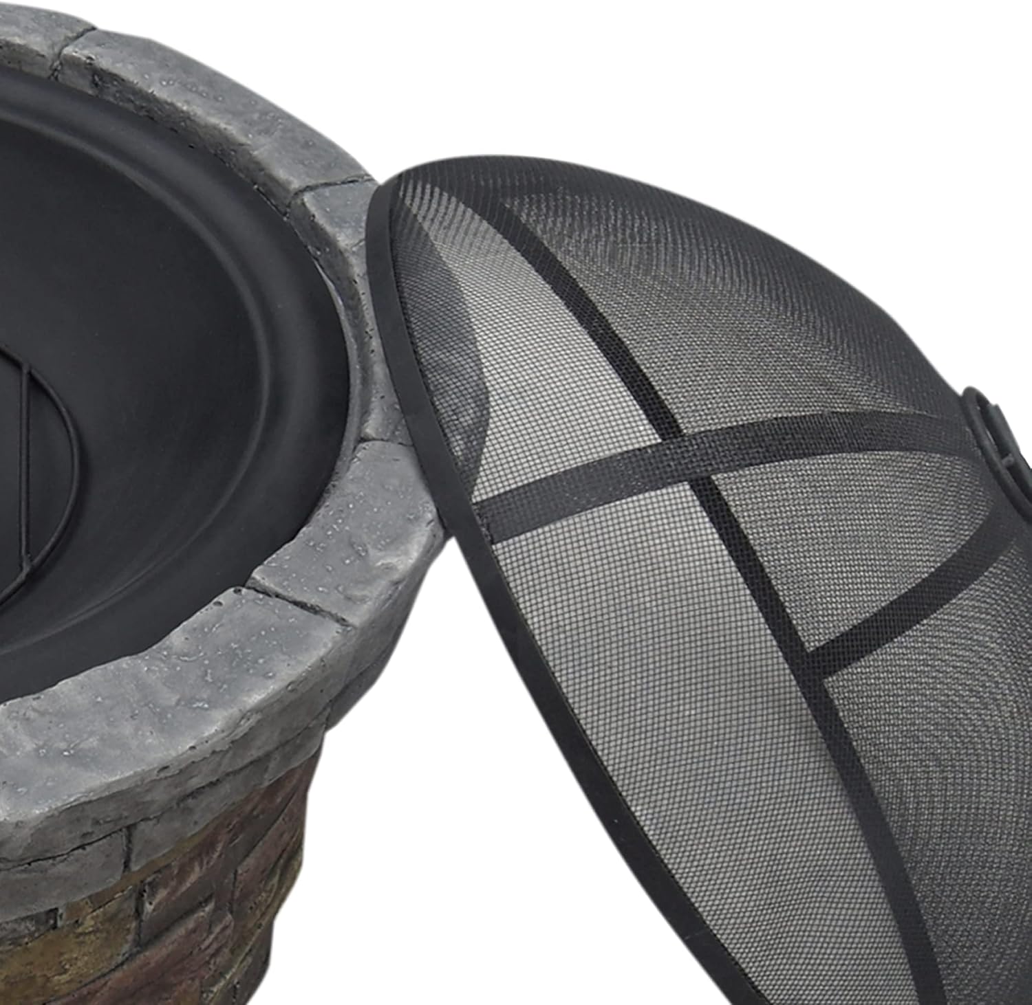 Teamson Home 26.5 in. Round Decorative Faux Slate Stone Outdoor Wood Burning Fire Pit with Spark Screen, Poker and Grill Grate for Self-Contained Fires for Entertaining at Home, Multicolored Stone