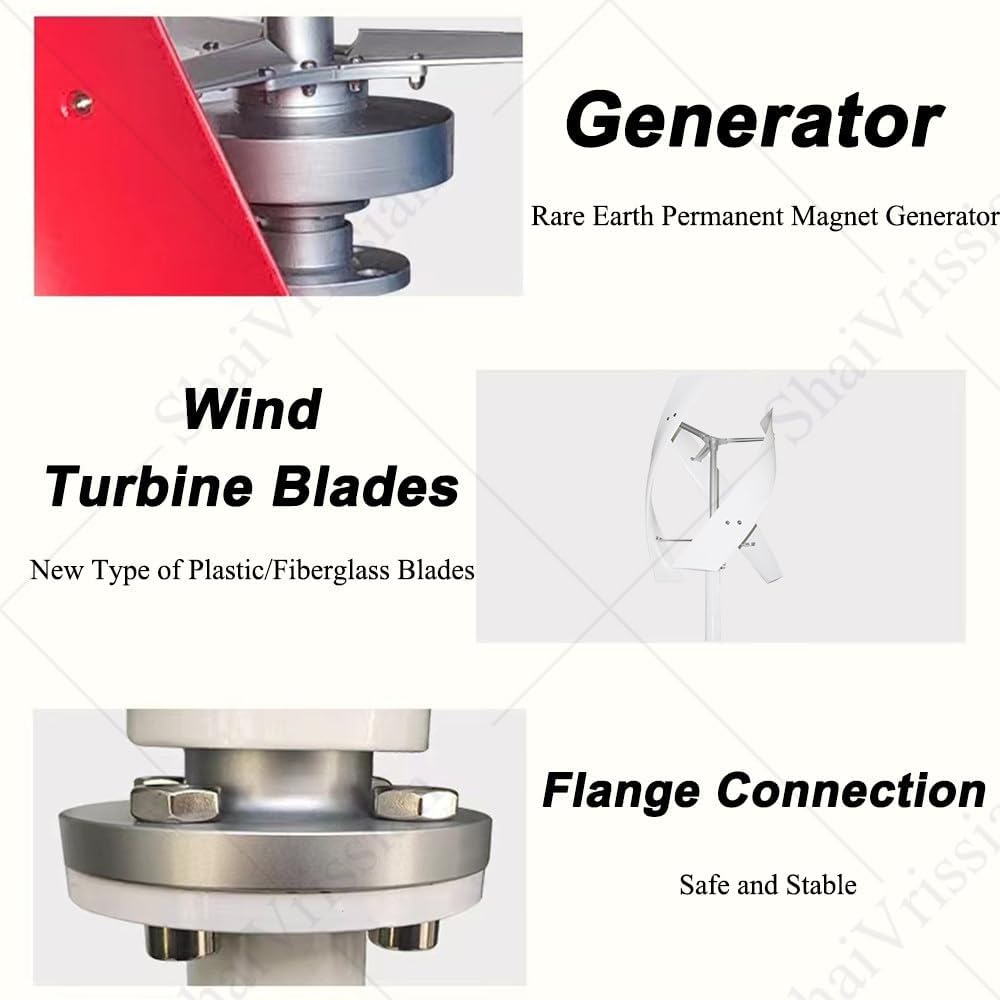 Axis Wind Turbine Generator 3 Blades,Wind Turbine Generator Kit,Operating Temperature -40°c to 80°c,Strong Wind Resistance,for Gazebos,Cabins,Homes or Industrial 200W24V