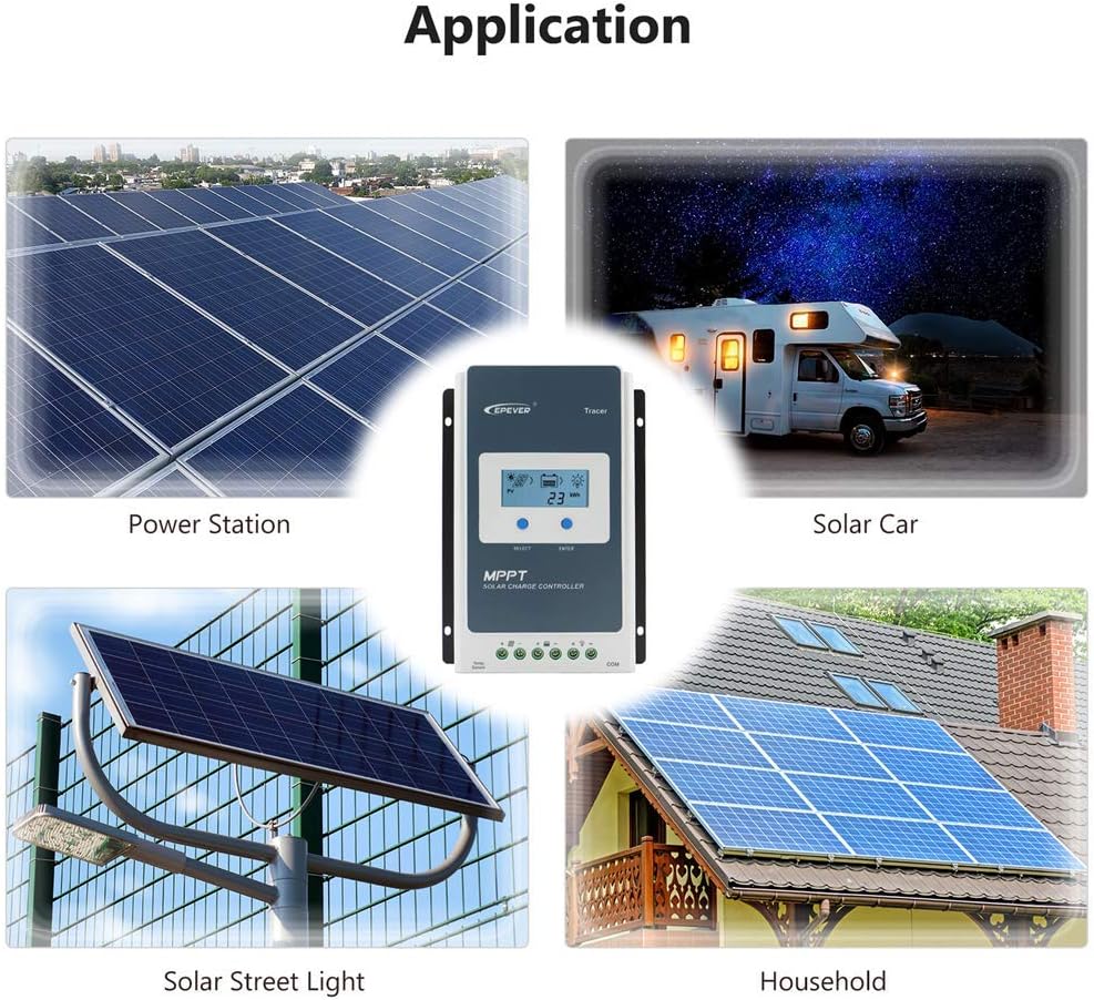 EPEVER 40A MPPT Solar Charge Controller 12/24V DC Automatically Identifying System Voltage Common Negative Grounding Compitable with Lead-Acid and Lithium Batteries