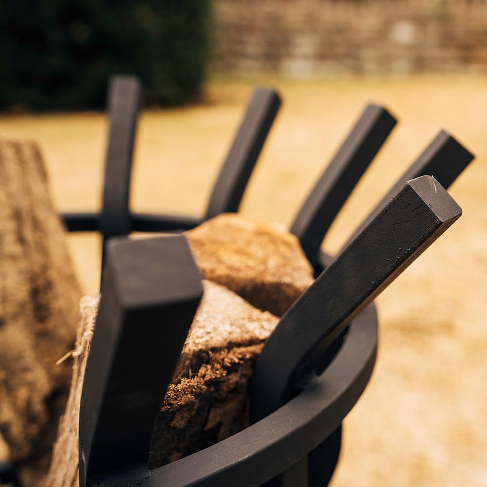 Ash & Ember High Efficiency Fire Pit Basket, Self-Feeding Grate for Larger Flames with Fewer Logs, Self-Tending Outdoor Fire Pit Grate, Thick Solid Steel Construction with Heat-Resistant Paint